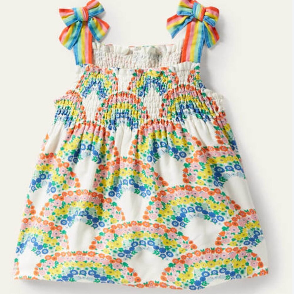 Girls Mini Boden rainbow smocked floral top and culotte shorts set GUC 6-7Y